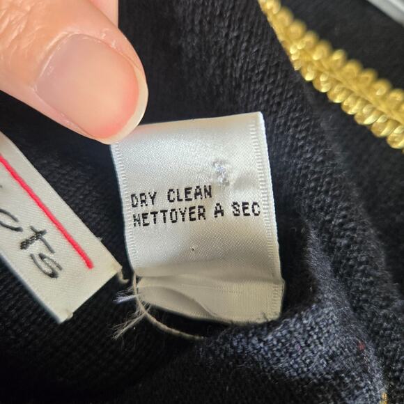 Vintage Talbots Wool Cardigan Sweater Black Gold Trim Holiday Women Large - Picture 11 of 11